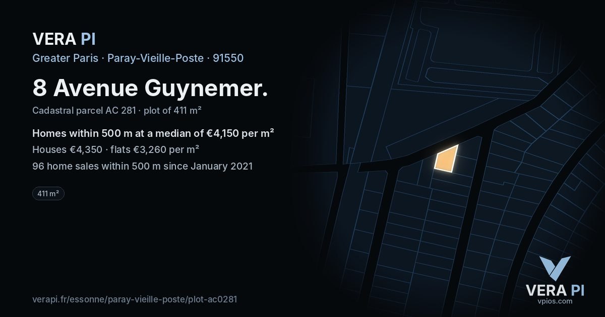 8 Avenue Guynemer, Paray-Vieille-Poste at night – the plot lit, the parcels around coloured by the prices near them
