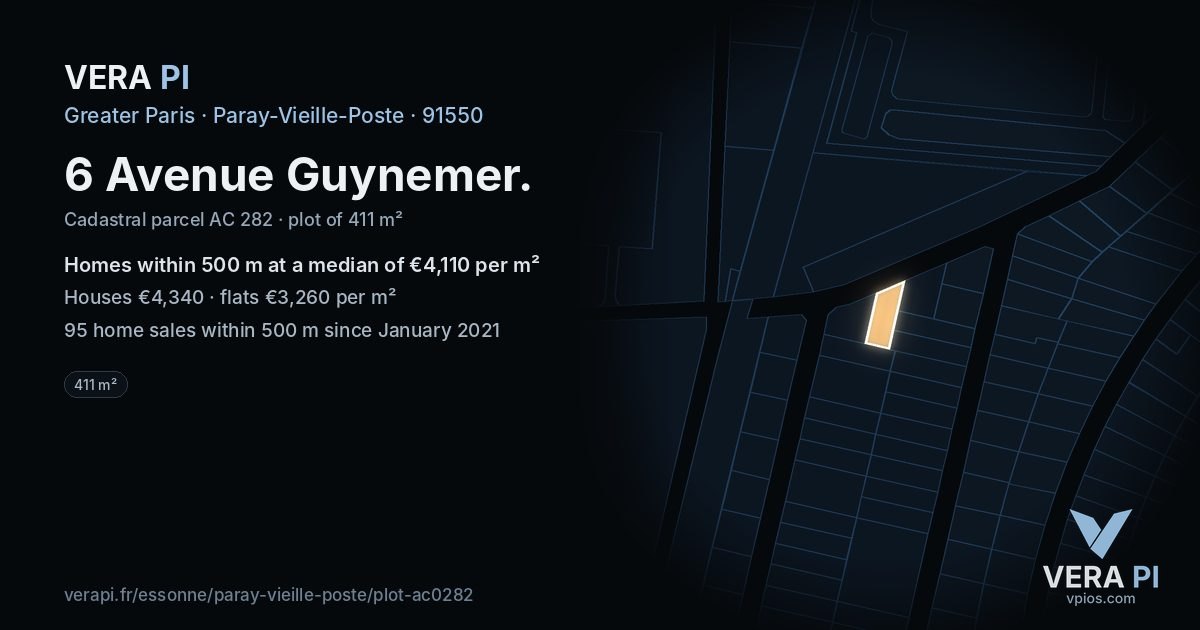 6 Avenue Guynemer, Paray-Vieille-Poste at night – the plot lit, the parcels around coloured by the prices near them