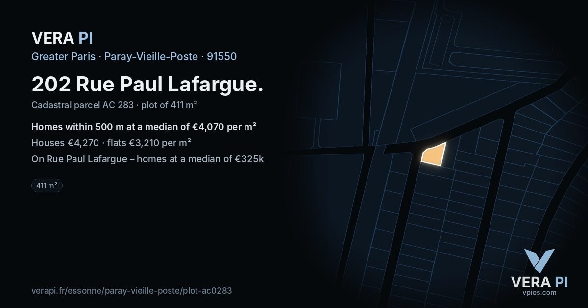 202 Rue Paul Lafargue, Paray-Vieille-Poste at night – the plot lit, the parcels around coloured by the prices near them