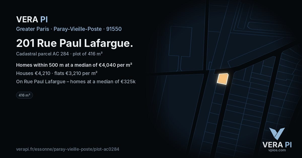 201 Rue Paul Lafargue, Paray-Vieille-Poste at night – the plot lit, the parcels around coloured by the prices near them