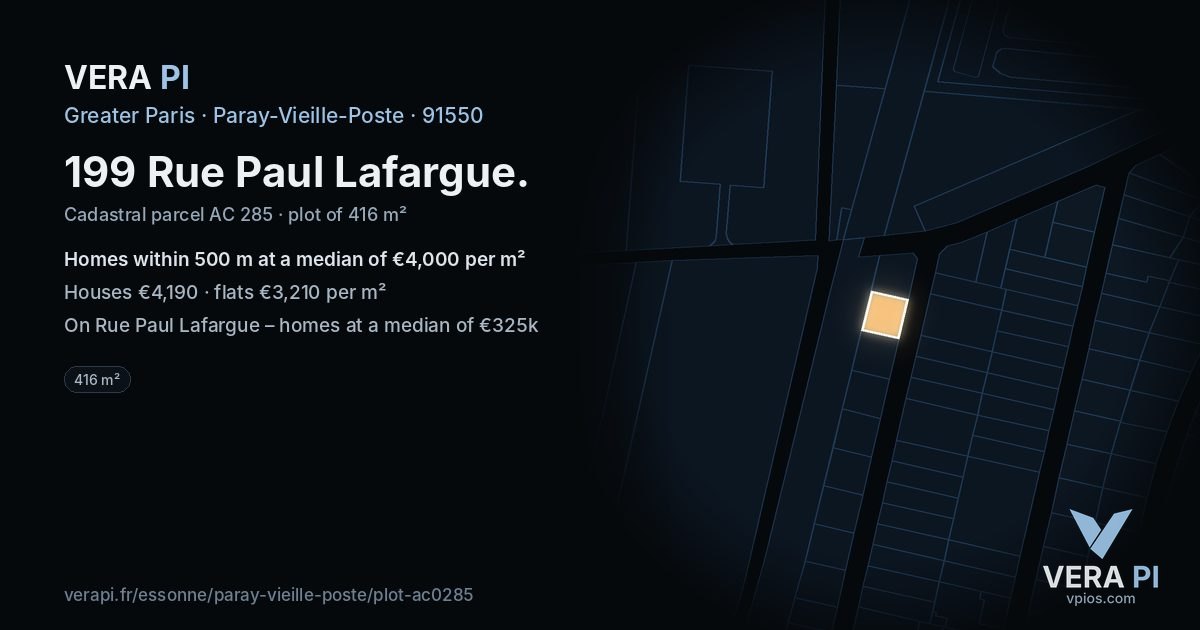 199 Rue Paul Lafargue, Paray-Vieille-Poste at night – the plot lit, the parcels around coloured by the prices near them