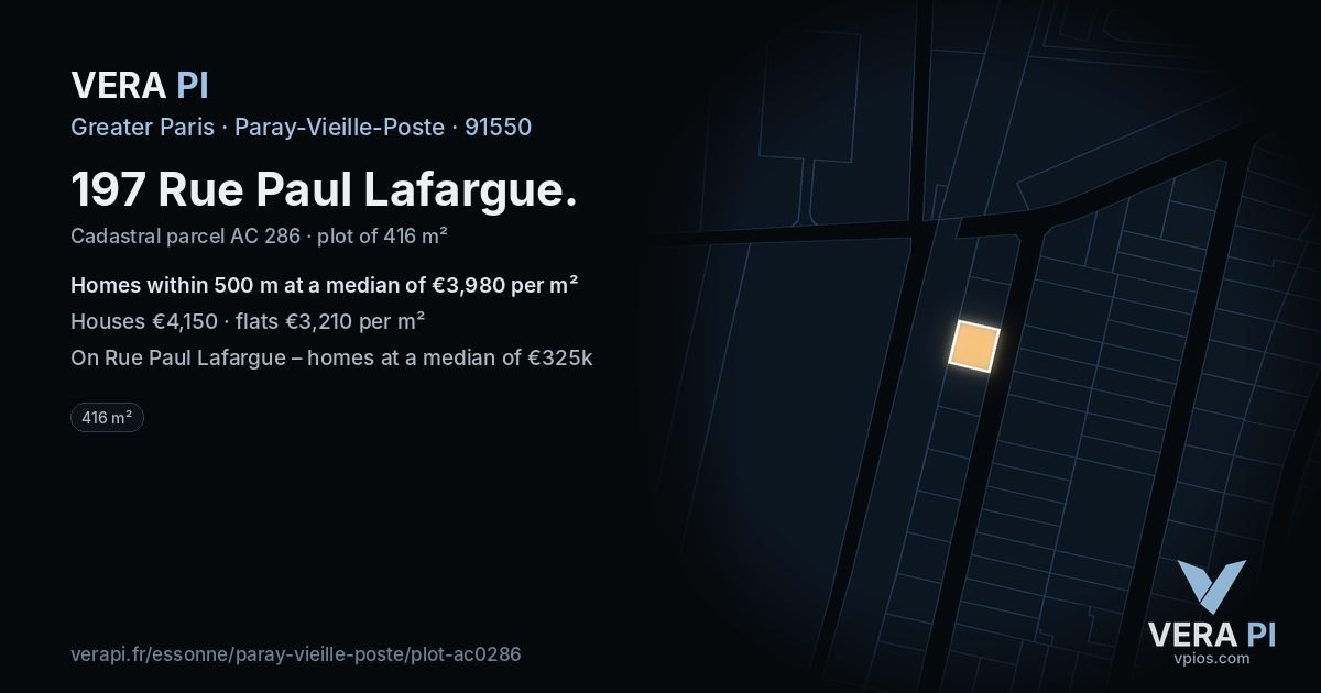 197 Rue Paul Lafargue, Paray-Vieille-Poste at night – the plot lit, the parcels around coloured by the prices near them
