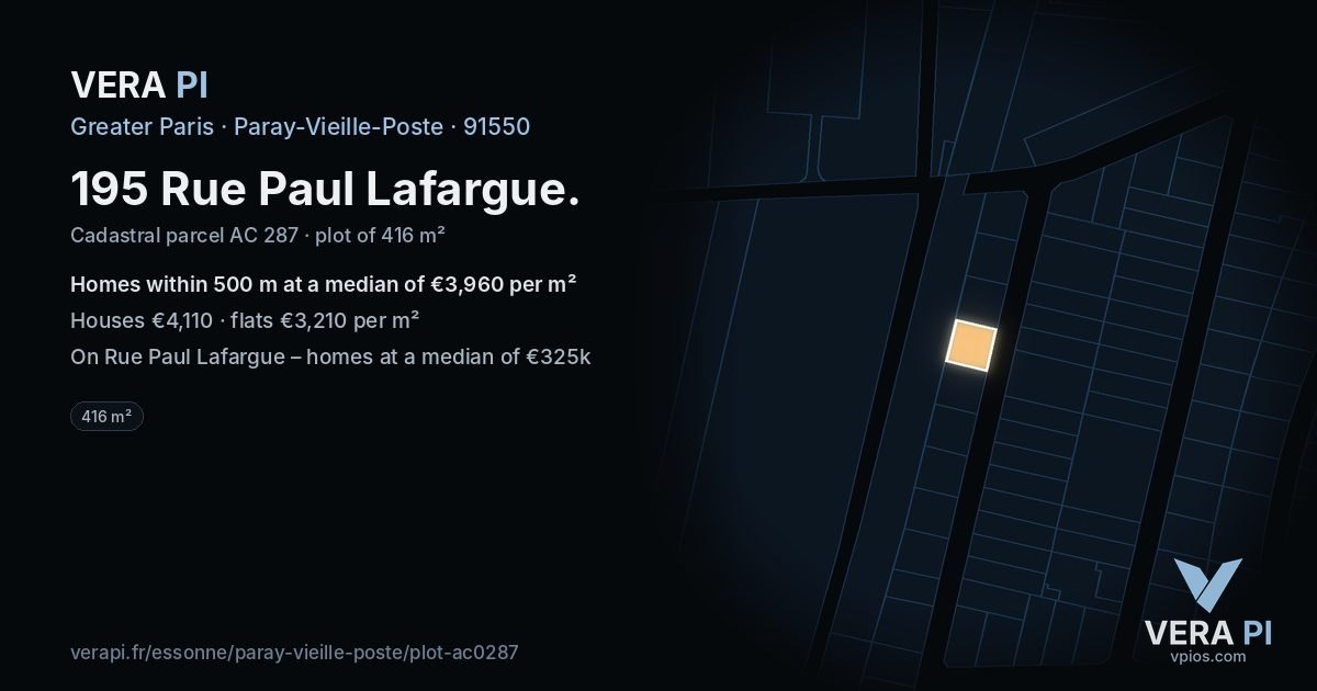 195 Rue Paul Lafargue, Paray-Vieille-Poste at night – the plot lit, the parcels around coloured by the prices near them