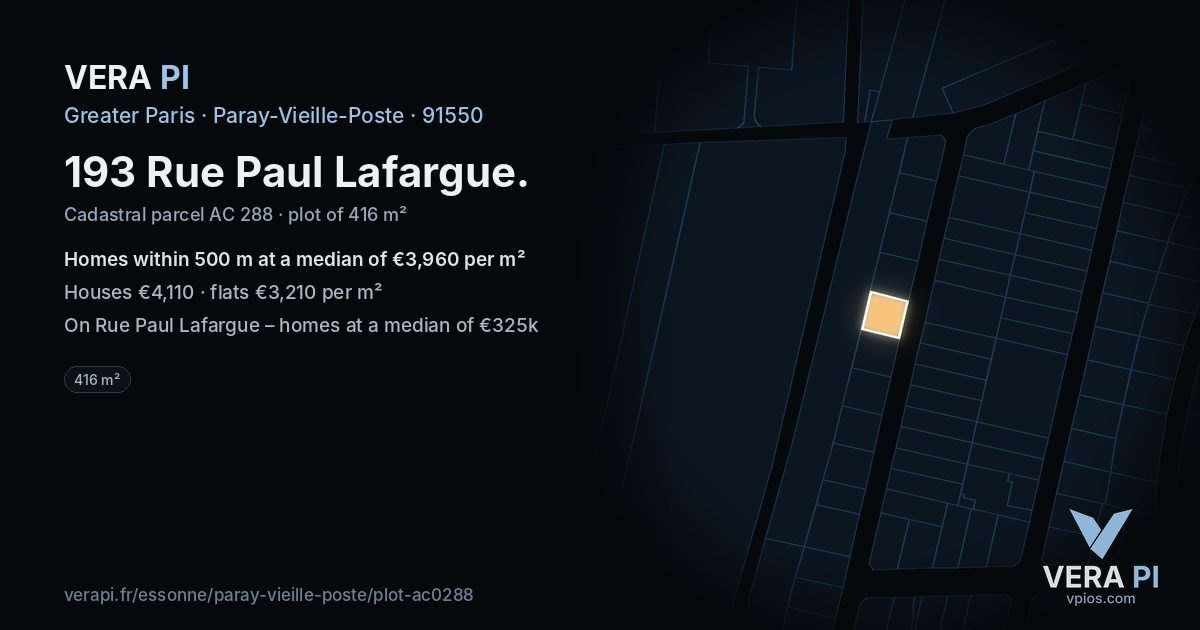 193 Rue Paul Lafargue, Paray-Vieille-Poste at night – the plot lit, the parcels around coloured by the prices near them