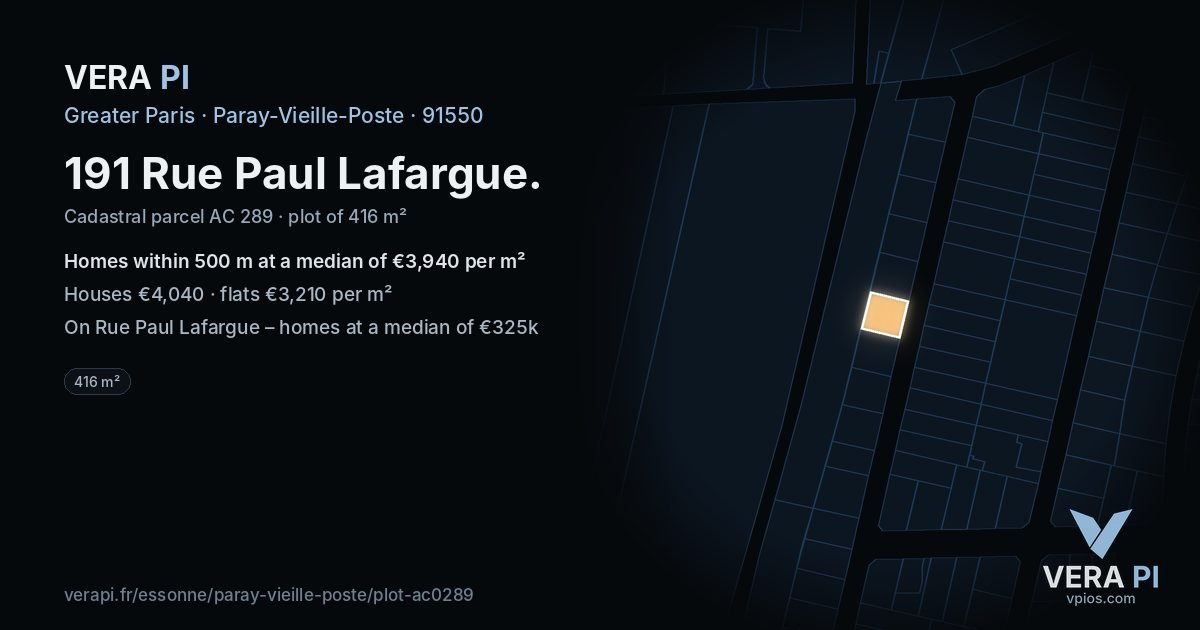 191 Rue Paul Lafargue, Paray-Vieille-Poste at night – the plot lit, the parcels around coloured by the prices near them