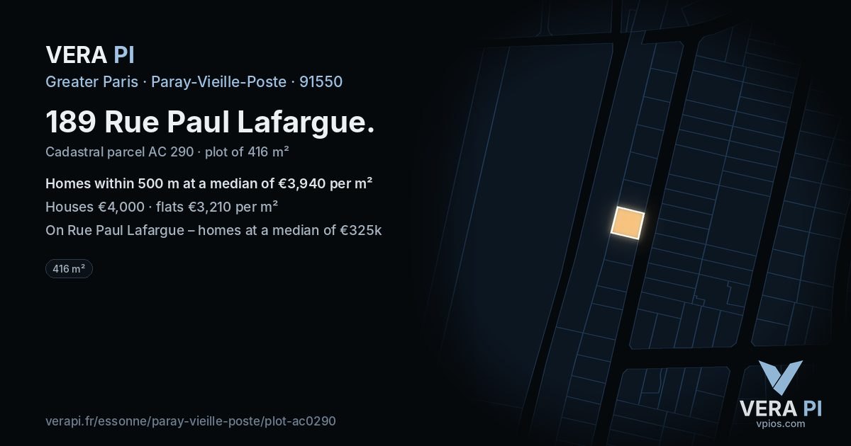 189 Rue Paul Lafargue, Paray-Vieille-Poste at night – the plot lit, the parcels around coloured by the prices near them