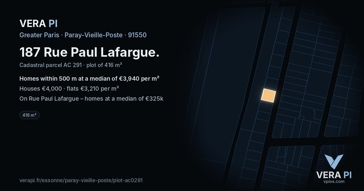 187 Rue Paul Lafargue, Paray-Vieille-Poste at night – the plot lit, the parcels around coloured by the prices near them