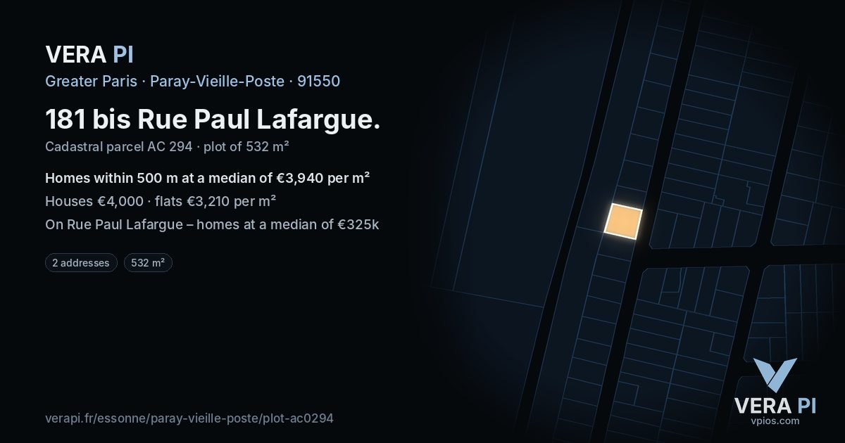 181 bis Rue Paul Lafargue, Paray-Vieille-Poste at night – the plot lit, the parcels around coloured by the prices near them