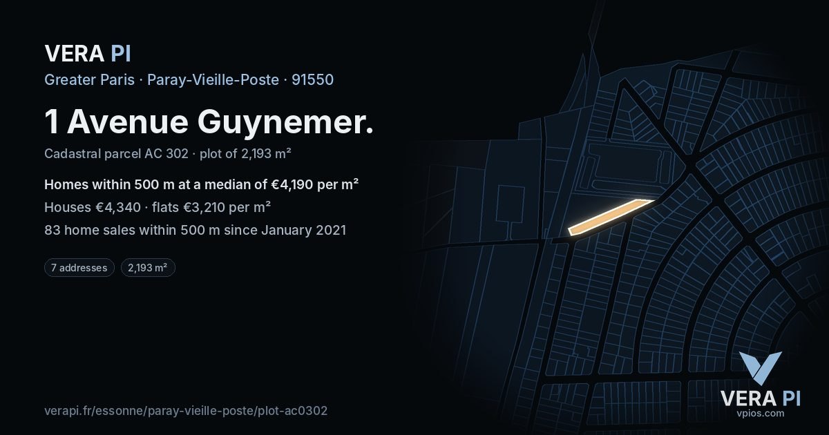 1 Avenue Guynemer, Paray-Vieille-Poste at night – the plot lit, the parcels around coloured by the prices near them
