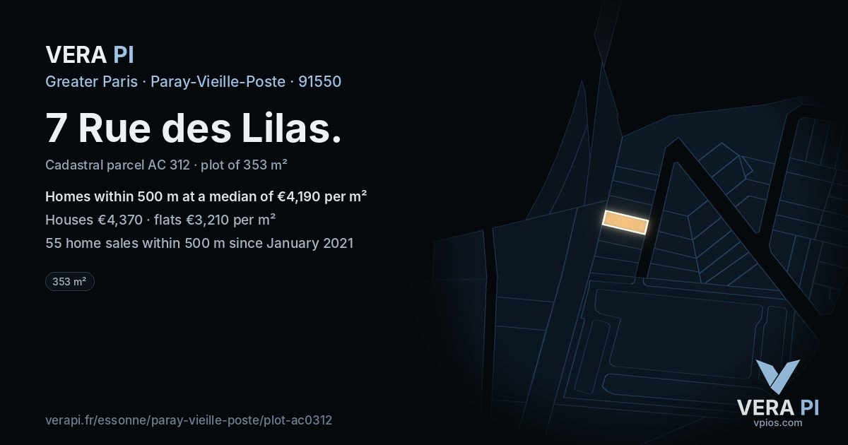 7 Rue des Lilas, Paray-Vieille-Poste at night – the plot lit, the parcels around coloured by the prices near them