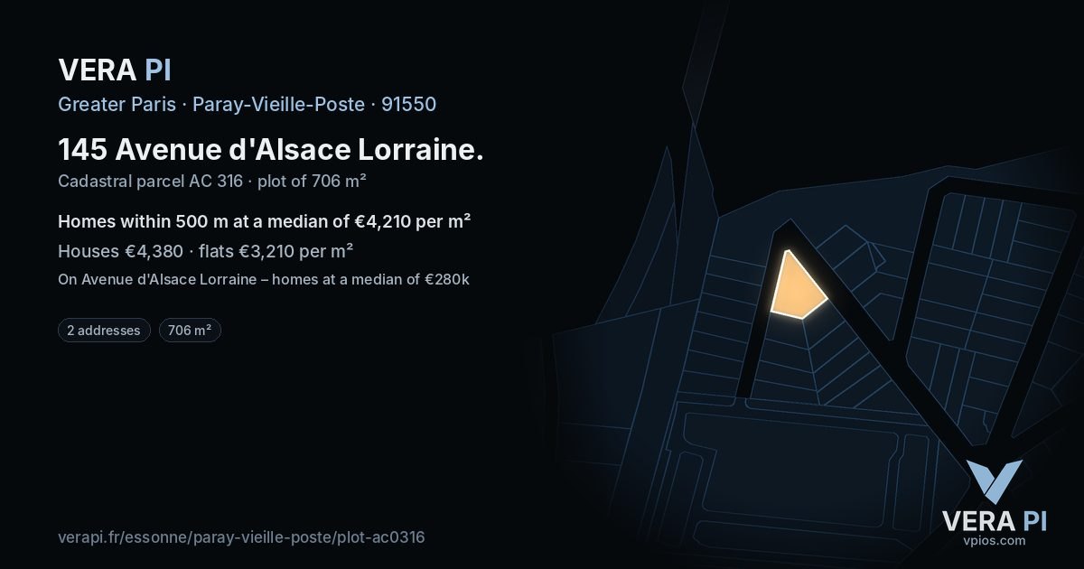 145 Avenue d'Alsace Lorraine, Paray-Vieille-Poste at night – the plot lit, the parcels around coloured by the prices near them