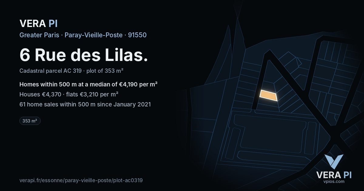 6 Rue des Lilas, Paray-Vieille-Poste at night – the plot lit, the parcels around coloured by the prices near them