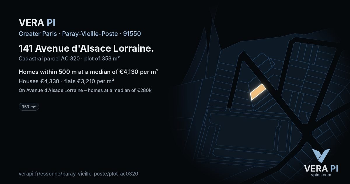 141 Avenue d'Alsace Lorraine, Paray-Vieille-Poste at night – the plot lit, the parcels around coloured by the prices near them