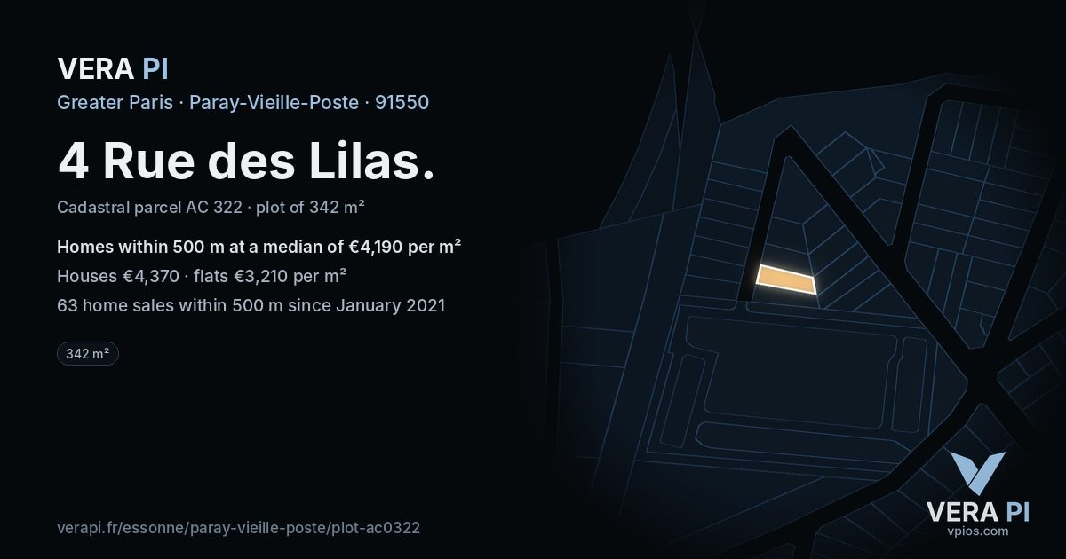 4 Rue des Lilas, Paray-Vieille-Poste at night – the plot lit, the parcels around coloured by the prices near them