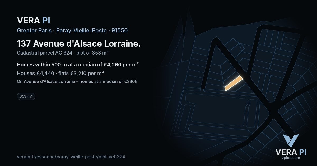137 Avenue d'Alsace Lorraine, Paray-Vieille-Poste at night – the plot lit, the parcels around coloured by the prices near them