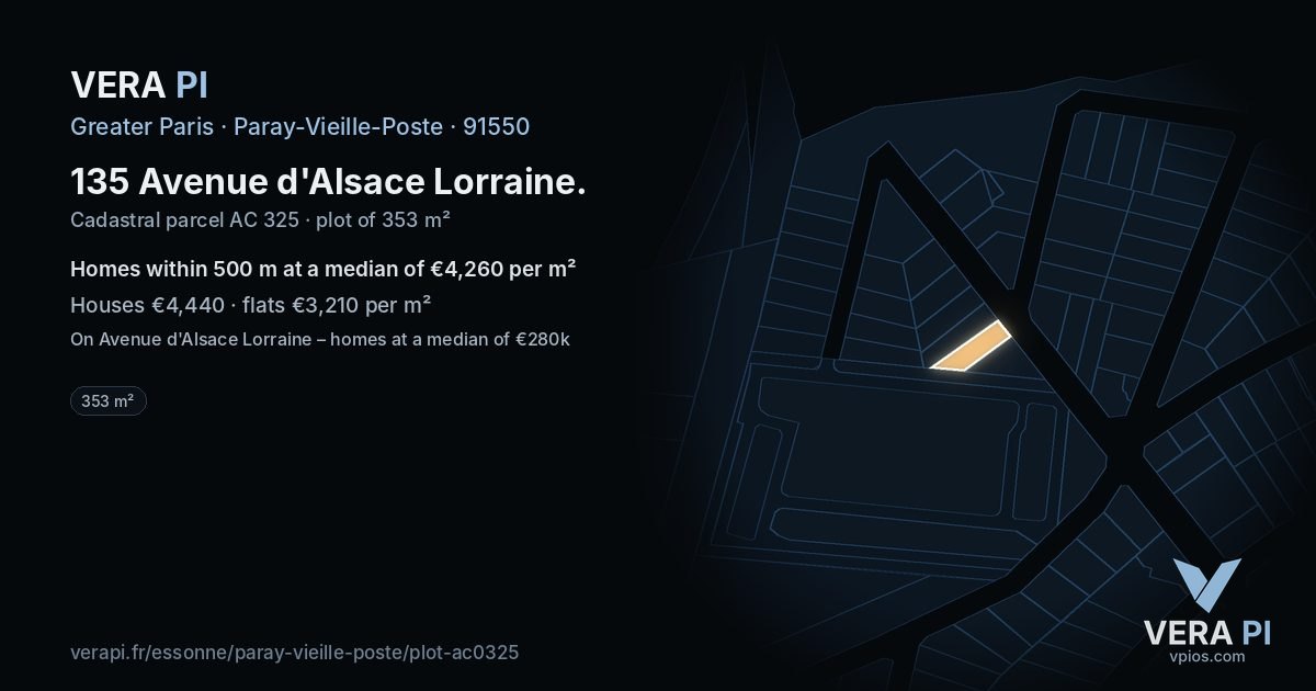 135 Avenue d'Alsace Lorraine, Paray-Vieille-Poste at night – the plot lit, the parcels around coloured by the prices near them