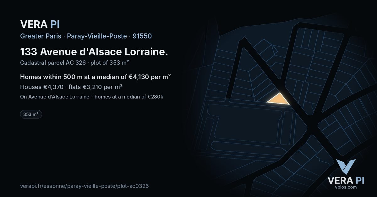 133 Avenue d'Alsace Lorraine, Paray-Vieille-Poste at night – the plot lit, the parcels around coloured by the prices near them