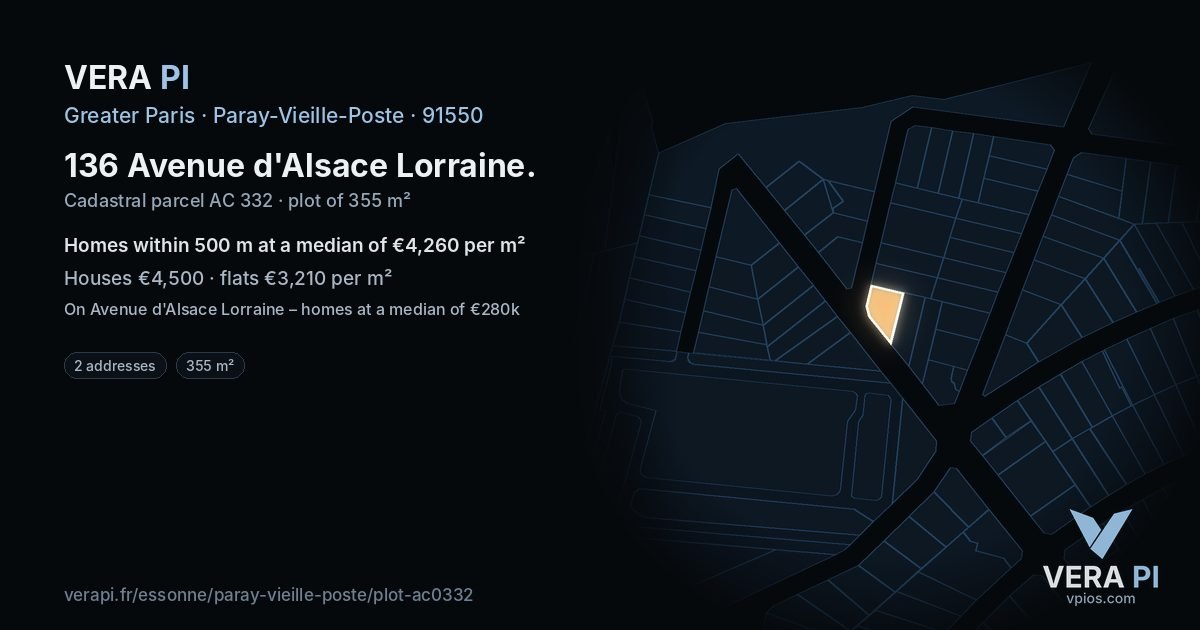 136 Avenue d'Alsace Lorraine, Paray-Vieille-Poste at night – the plot lit, the parcels around coloured by the prices near them