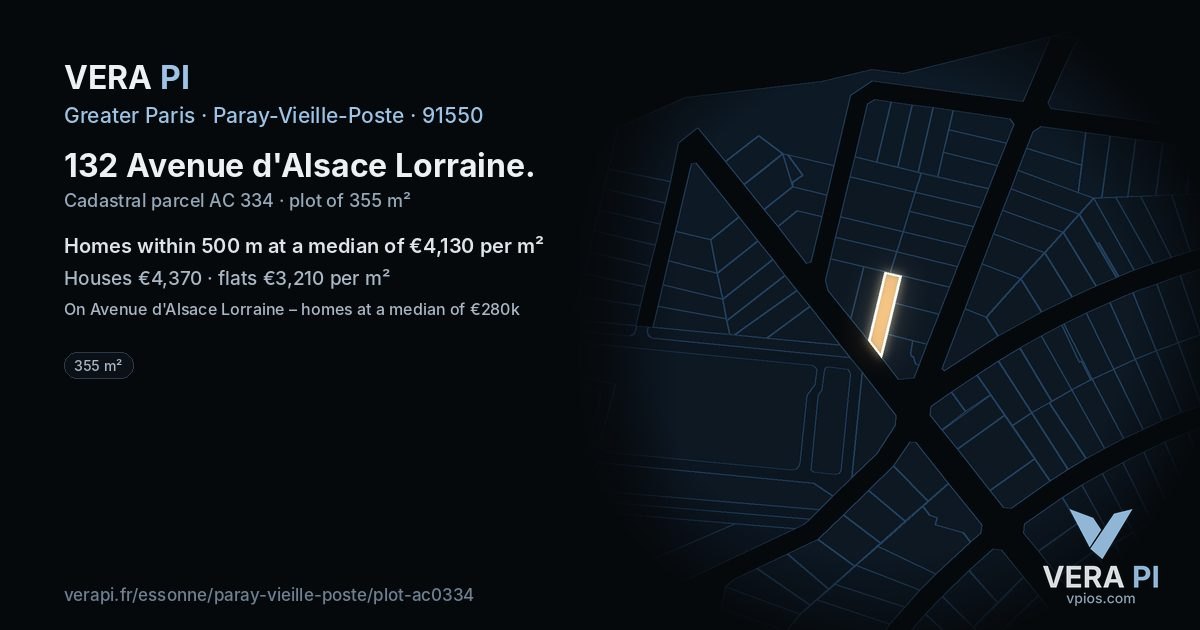 132 Avenue d'Alsace Lorraine, Paray-Vieille-Poste at night – the plot lit, the parcels around coloured by the prices near them