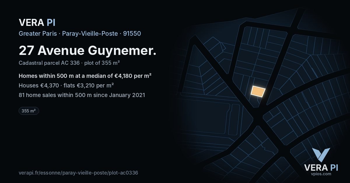 27 Avenue Guynemer, Paray-Vieille-Poste at night – the plot lit, the parcels around coloured by the prices near them