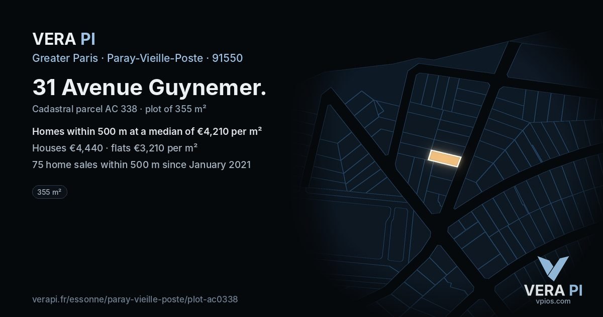 31 Avenue Guynemer, Paray-Vieille-Poste at night – the plot lit, the parcels around coloured by the prices near them