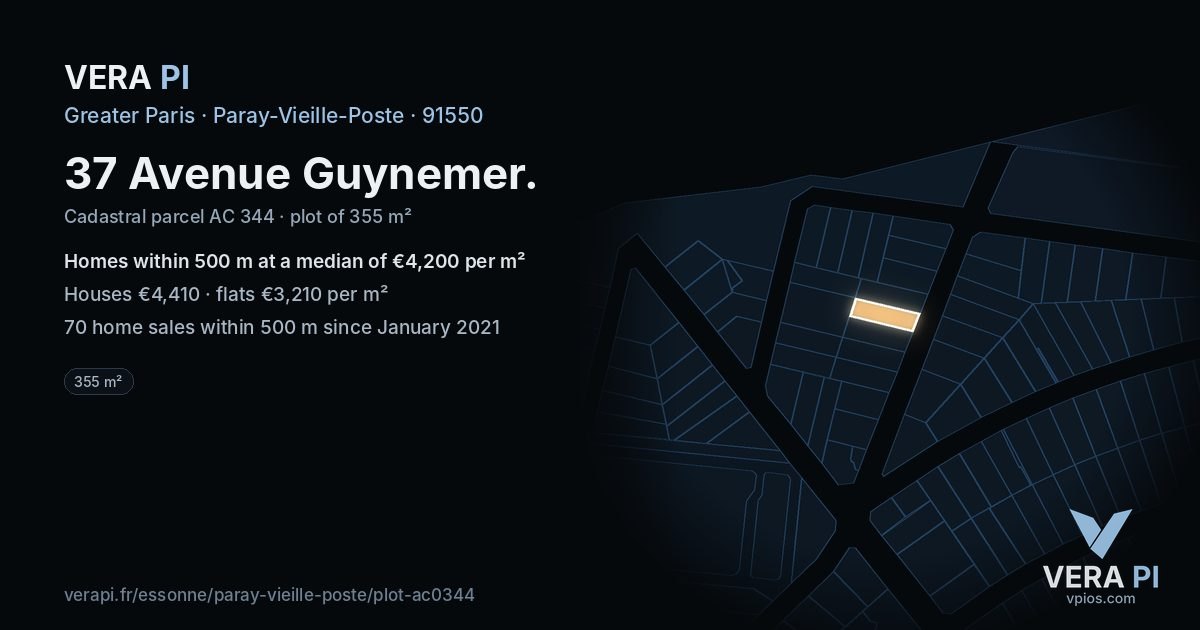 37 Avenue Guynemer, Paray-Vieille-Poste at night – the plot lit, the parcels around coloured by the prices near them