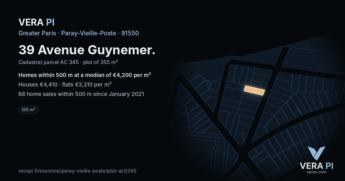 39 Avenue Guynemer, Paray-Vieille-Poste at night – the plot lit, the parcels around coloured by the prices near them