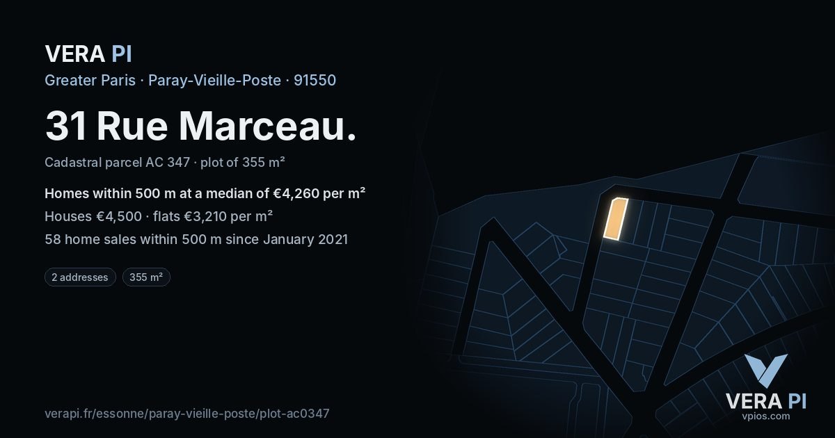 31 Rue Marceau, Paray-Vieille-Poste at night – the plot lit, the parcels around coloured by the prices near them