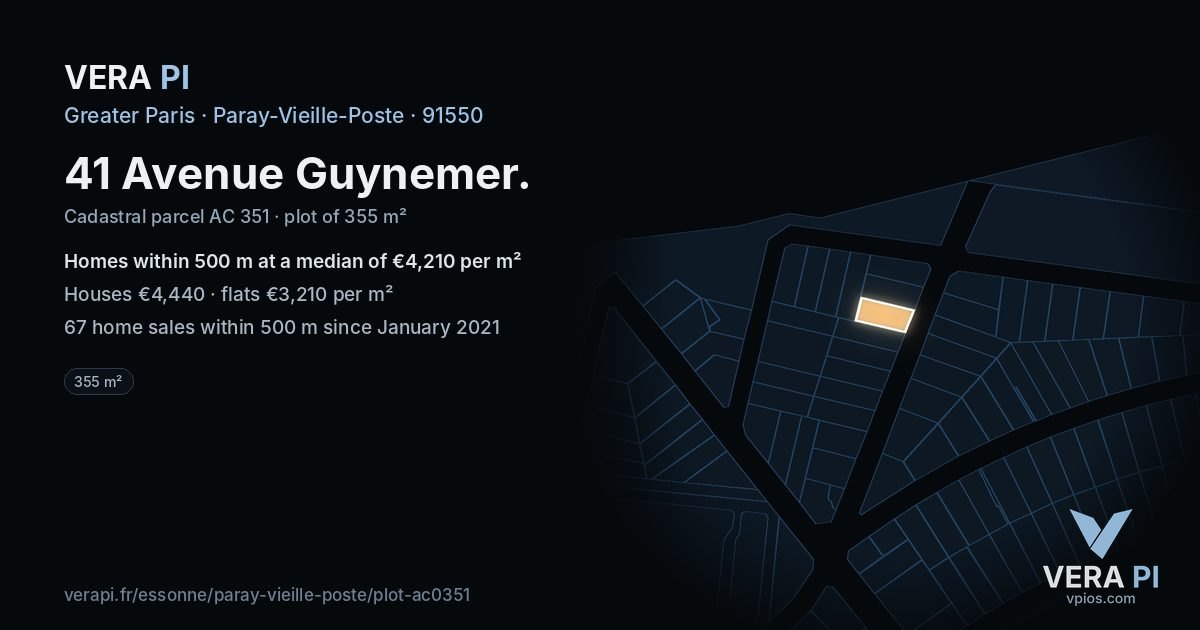 41 Avenue Guynemer, Paray-Vieille-Poste at night – the plot lit, the parcels around coloured by the prices near them