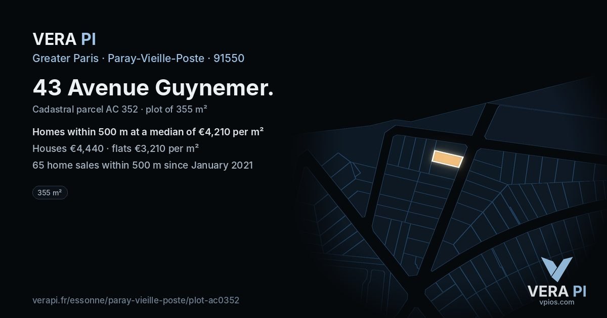 43 Avenue Guynemer, Paray-Vieille-Poste at night – the plot lit, the parcels around coloured by the prices near them