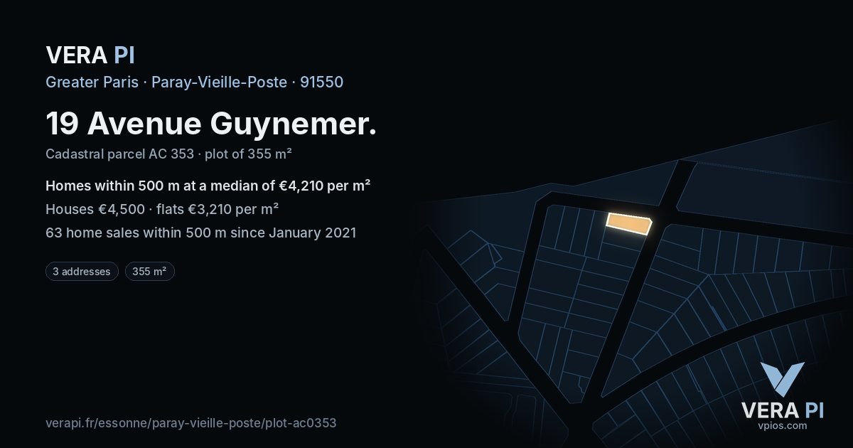19 Avenue Guynemer, Paray-Vieille-Poste at night – the plot lit, the parcels around coloured by the prices near them