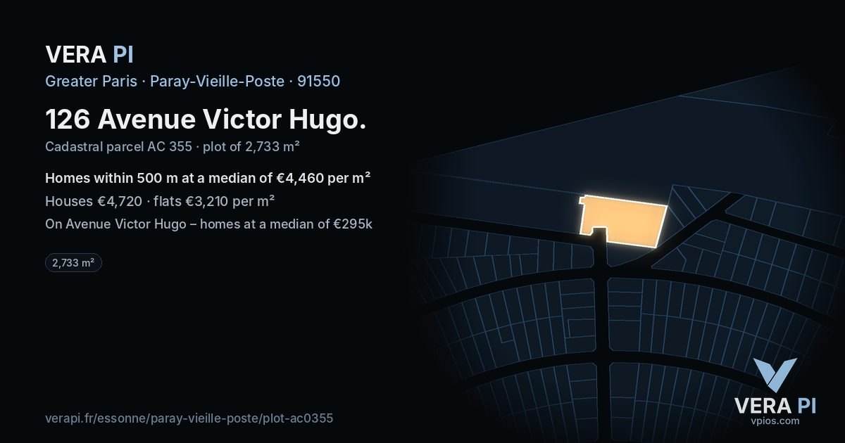 126 Avenue Victor Hugo, Paray-Vieille-Poste at night – the plot lit, the parcels around coloured by the prices near them