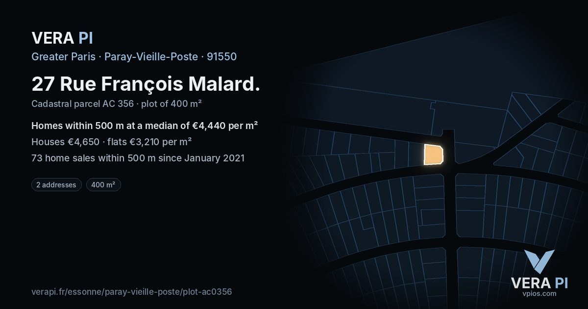 27 Rue François Malard, Paray-Vieille-Poste at night – the plot lit, the parcels around coloured by the prices near them