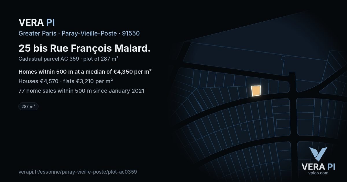 25 bis Rue François Malard, Paray-Vieille-Poste at night – the plot lit, the parcels around coloured by the prices near them