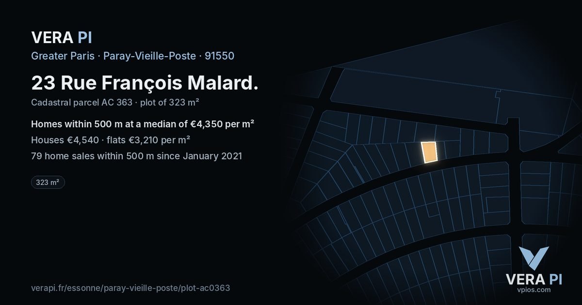 23 Rue François Malard, Paray-Vieille-Poste at night – the plot lit, the parcels around coloured by the prices near them