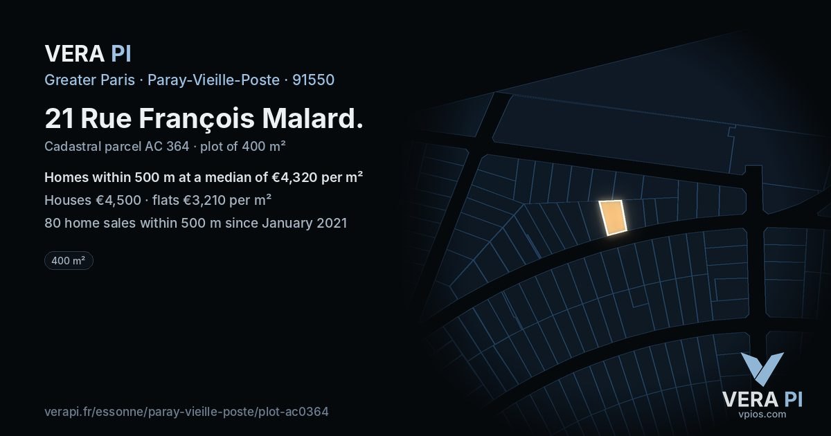 21 Rue François Malard, Paray-Vieille-Poste at night – the plot lit, the parcels around coloured by the prices near them