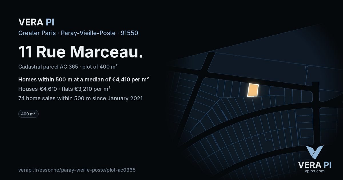 11 Rue Marceau, Paray-Vieille-Poste at night – the plot lit, the parcels around coloured by the prices near them