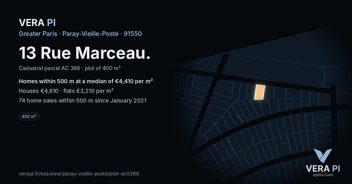 13 Rue Marceau, Paray-Vieille-Poste at night – the plot lit, the parcels around coloured by the prices near them