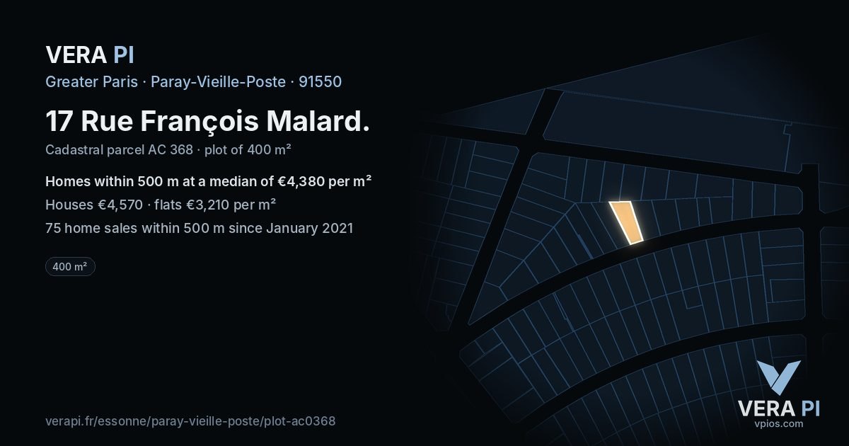 17 Rue François Malard, Paray-Vieille-Poste at night – the plot lit, the parcels around coloured by the prices near them