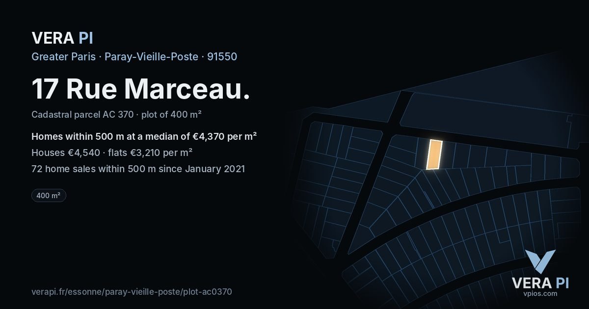 17 Rue Marceau, Paray-Vieille-Poste at night – the plot lit, the parcels around coloured by the prices near them