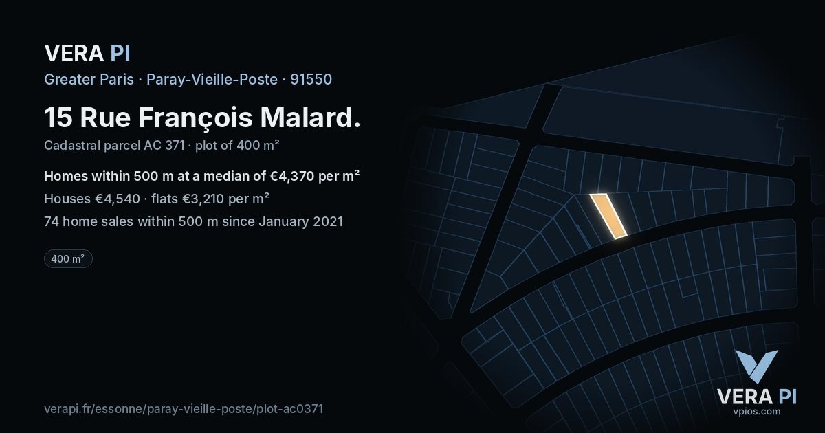 15 Rue François Malard, Paray-Vieille-Poste at night – the plot lit, the parcels around coloured by the prices near them