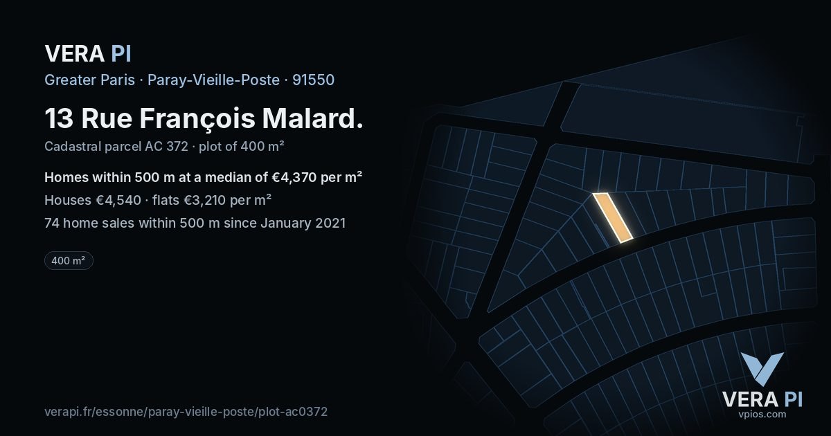 13 Rue François Malard, Paray-Vieille-Poste at night – the plot lit, the parcels around coloured by the prices near them
