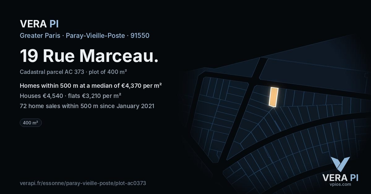 19 Rue Marceau, Paray-Vieille-Poste at night – the plot lit, the parcels around coloured by the prices near them