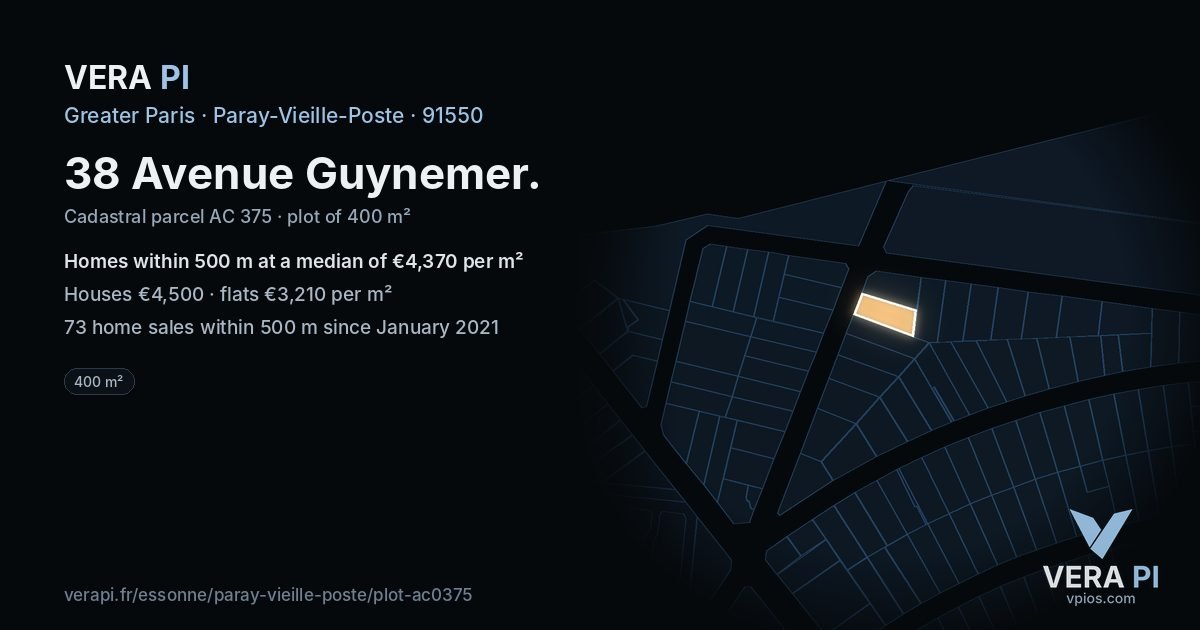 38 Avenue Guynemer, Paray-Vieille-Poste at night – the plot lit, the parcels around coloured by the prices near them