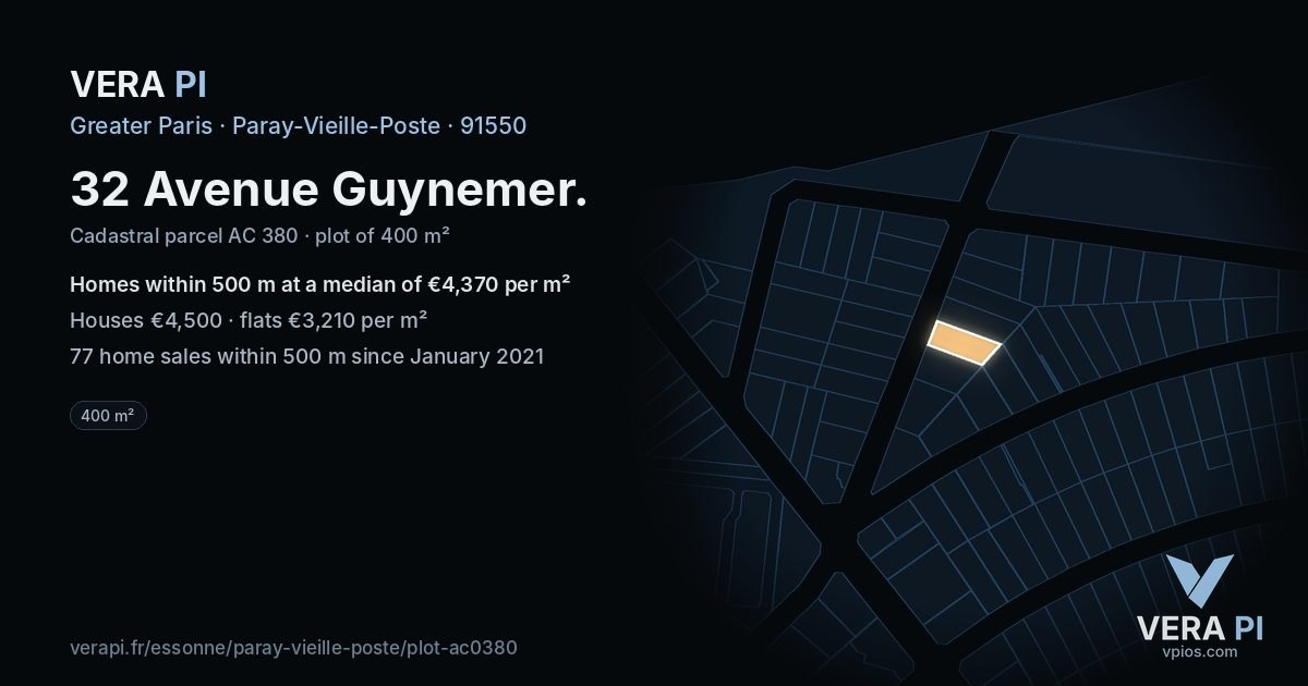 32 Avenue Guynemer, Paray-Vieille-Poste at night – the plot lit, the parcels around coloured by the prices near them