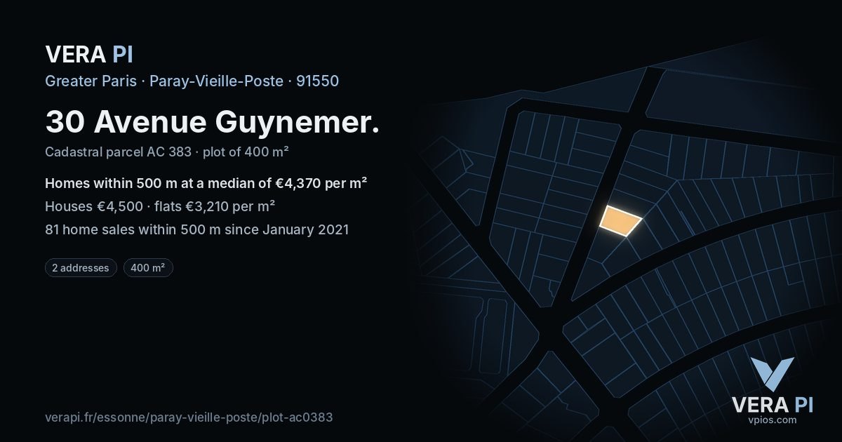 30 Avenue Guynemer, Paray-Vieille-Poste at night – the plot lit, the parcels around coloured by the prices near them