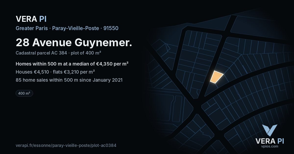 28 Avenue Guynemer, Paray-Vieille-Poste at night – the plot lit, the parcels around coloured by the prices near them