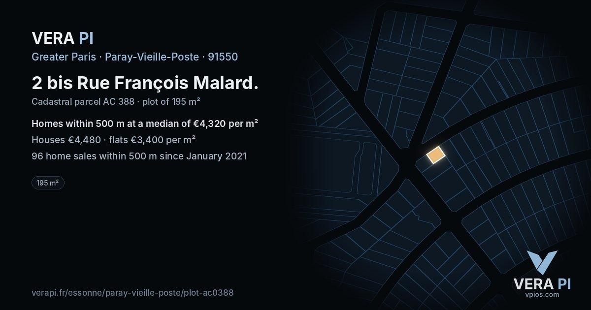 2 bis Rue François Malard, Paray-Vieille-Poste at night – the plot lit, the parcels around coloured by the prices near them
