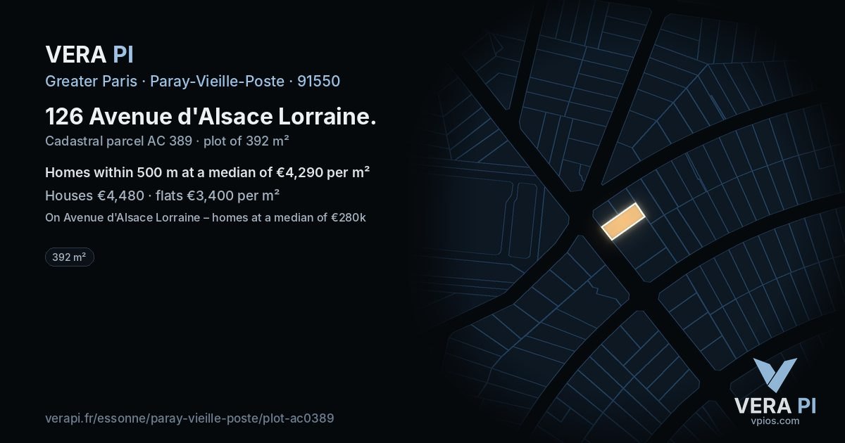 126 Avenue d'Alsace Lorraine, Paray-Vieille-Poste at night – the plot lit, the parcels around coloured by the prices near them