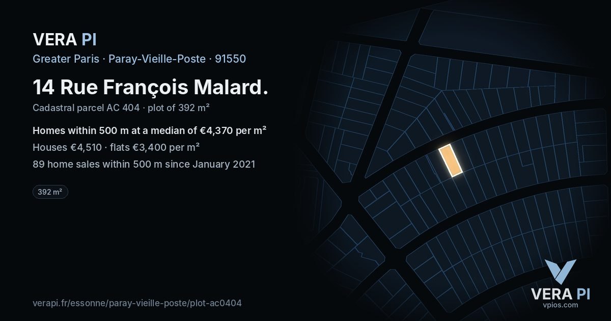 14 Rue François Malard, Paray-Vieille-Poste at night – the plot lit, the parcels around coloured by the prices near them